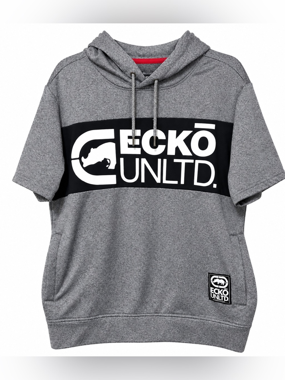 Ecko Unltd. Short Sleeve Hoodie Mens M Gray Heather Big Logo Y2K Streetwear